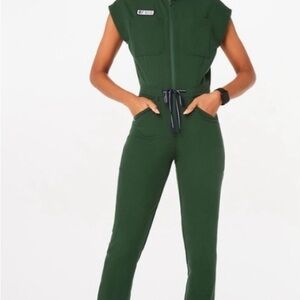 Figs Rafaela Cargo Scrub Jumpsuit, British Racing Green, Size Medium